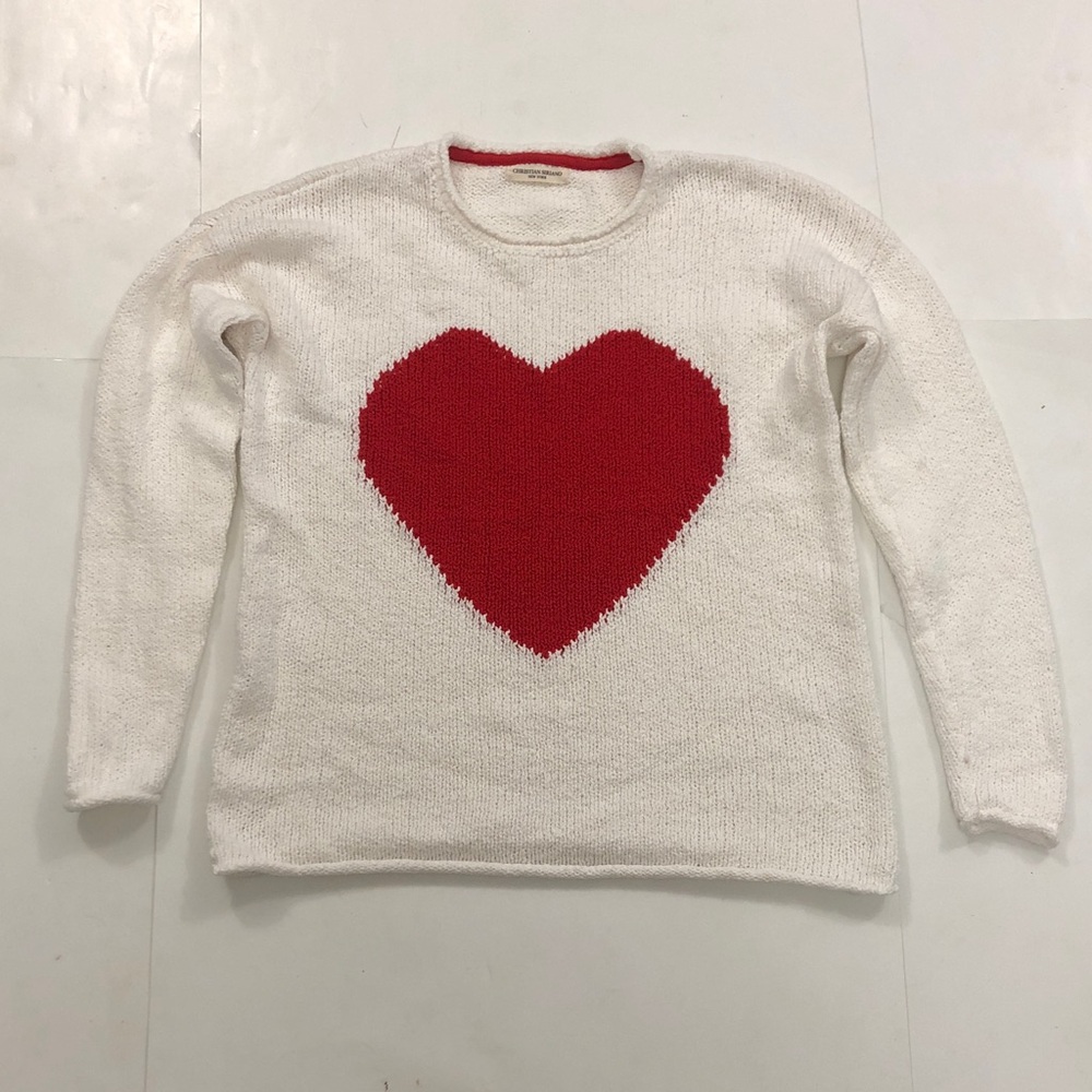 Christian Siriano M Heart Sweater White & Red Cotton Excellent Condition